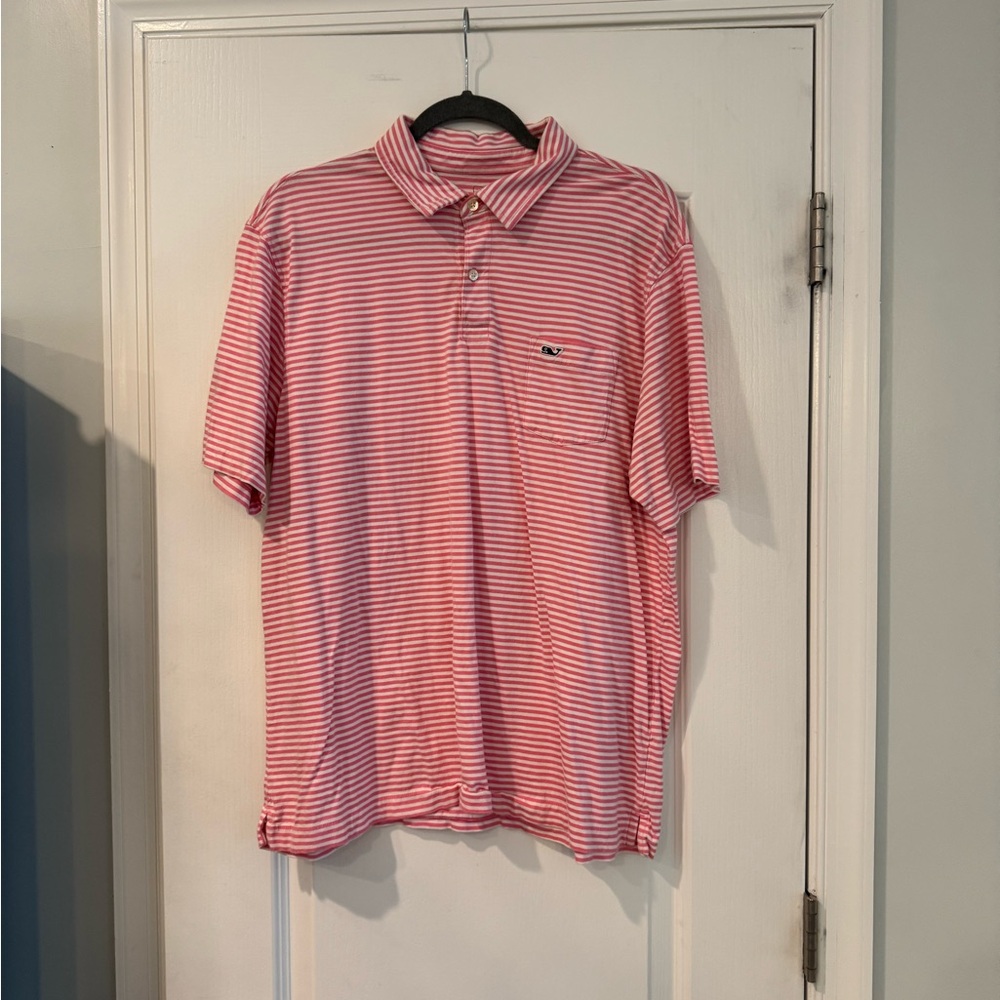 Vineyard Vines Pink and White Striped Polo Shirt